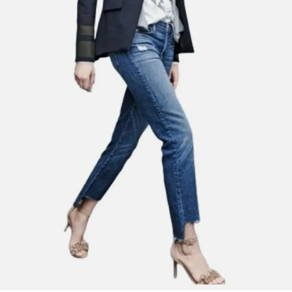 FRAME Le High Skinny Jeans – Forest Blue – Distressed – Size 25